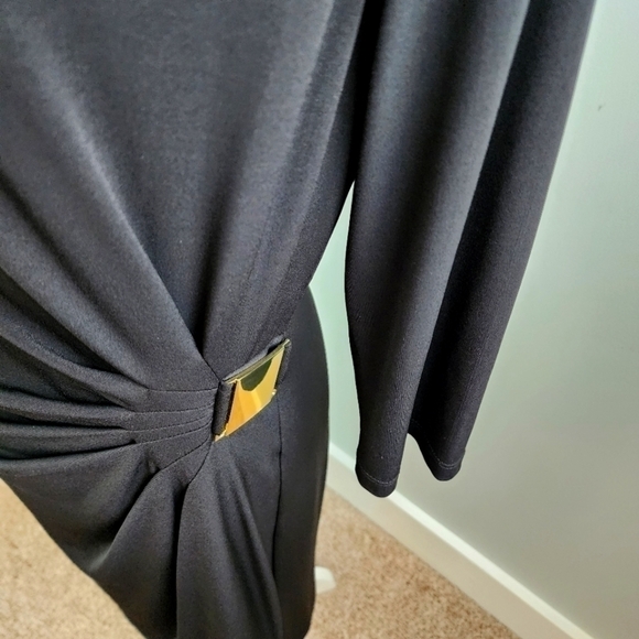 Laura Jeffries Ruched Wiggle Dress with Gold Buckle Detail Stretch Size 12 Black - Picture 3 of 10